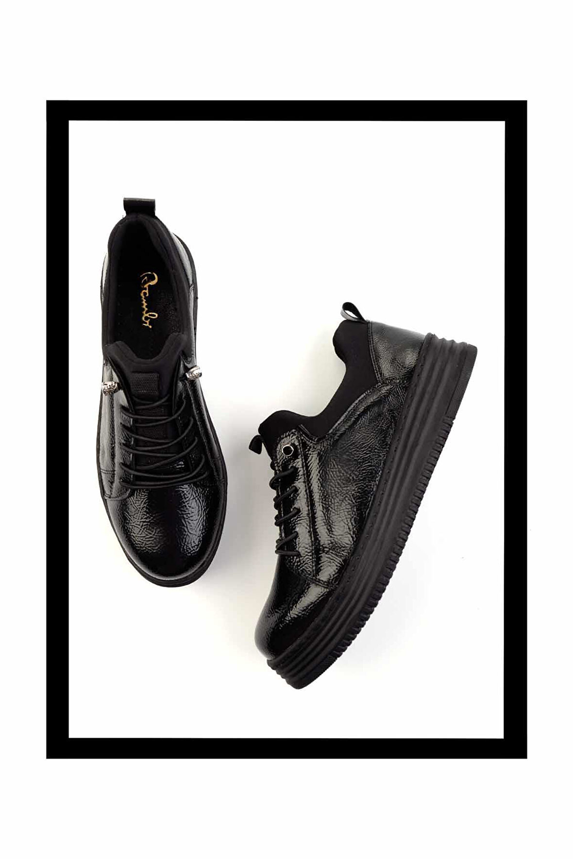 Siyah Kırışık Rugan  Kadın Casual Ayakkabı K01586086108