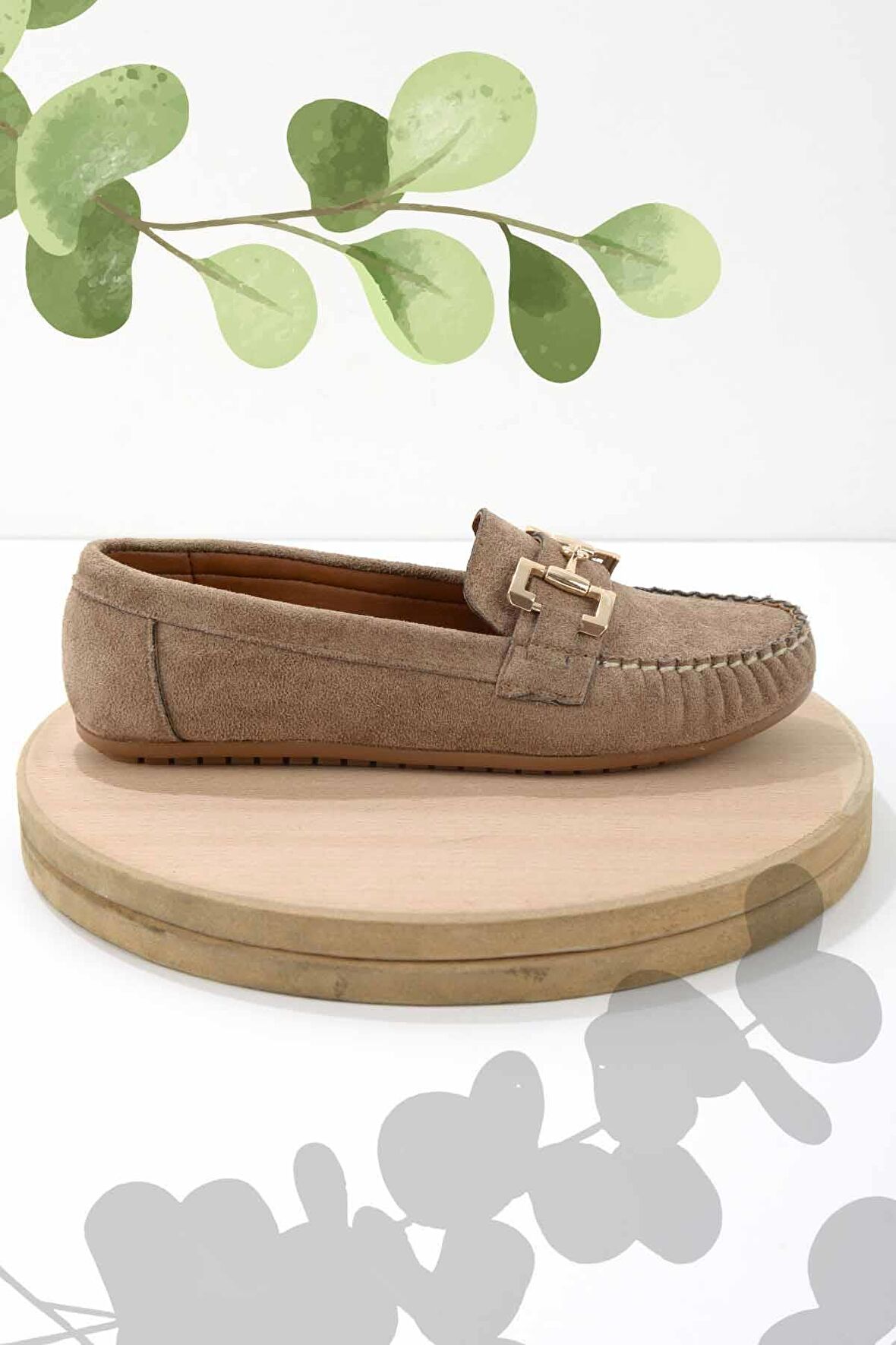 Bambi Vizon Süet  Kadın Loafer Ayakkabi K01778166502