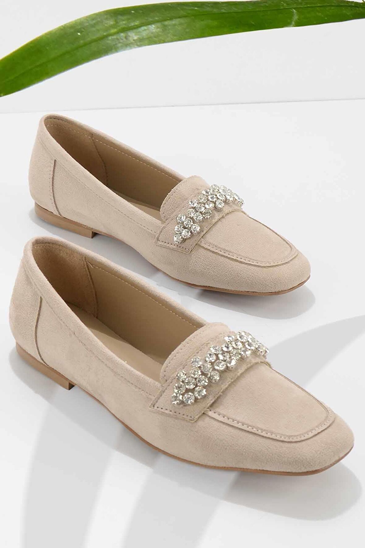 Bambi Bej Süet  Kadın Loafer Ayakkabi K01839216102