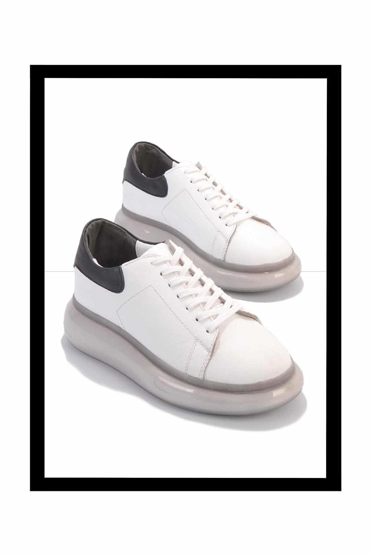 Beyaz Siyah Hakiki Deri Kadın Sneaker K01902525403