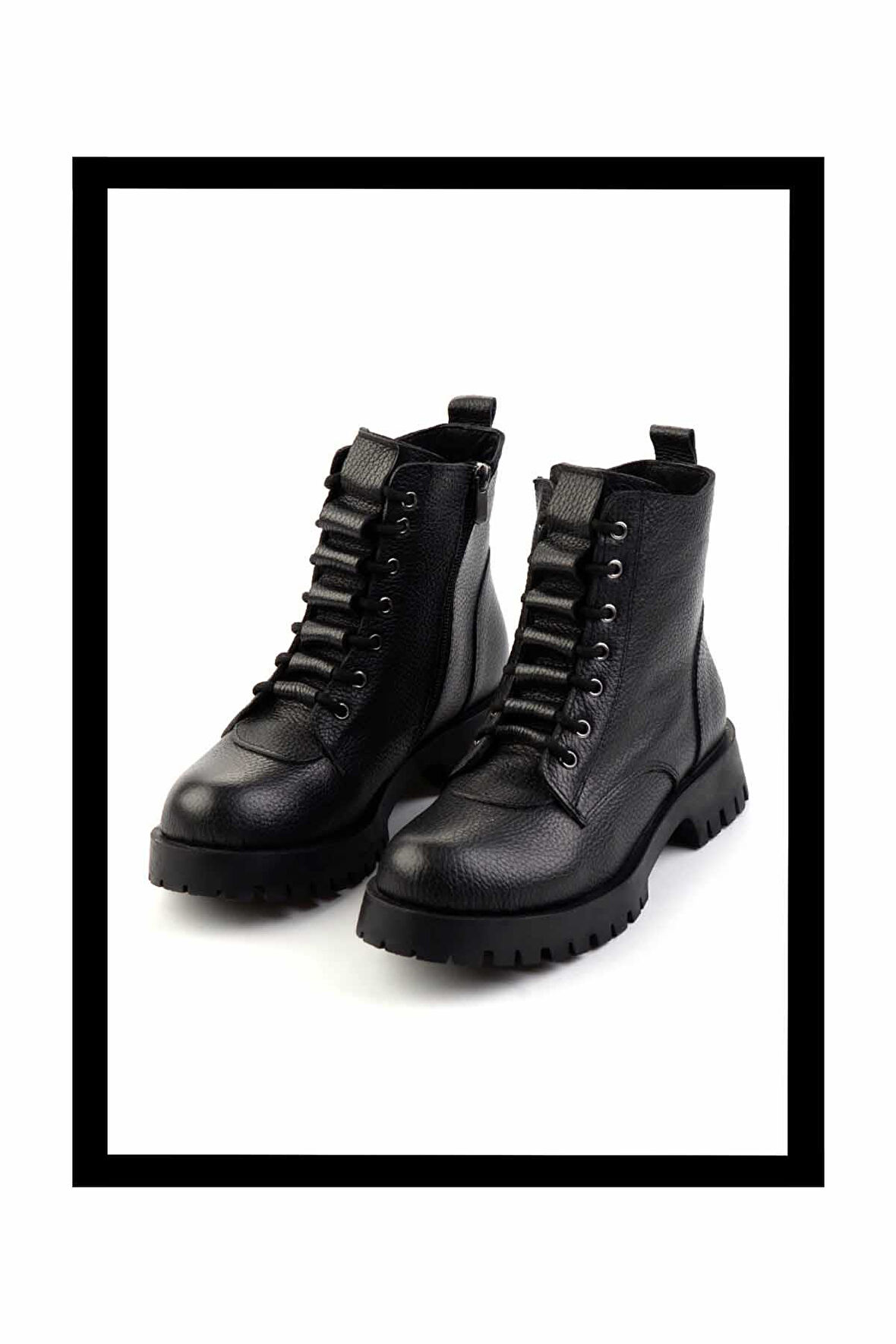 Siyah Hakiki Deri Kadın Bot & Bootie K02028800803