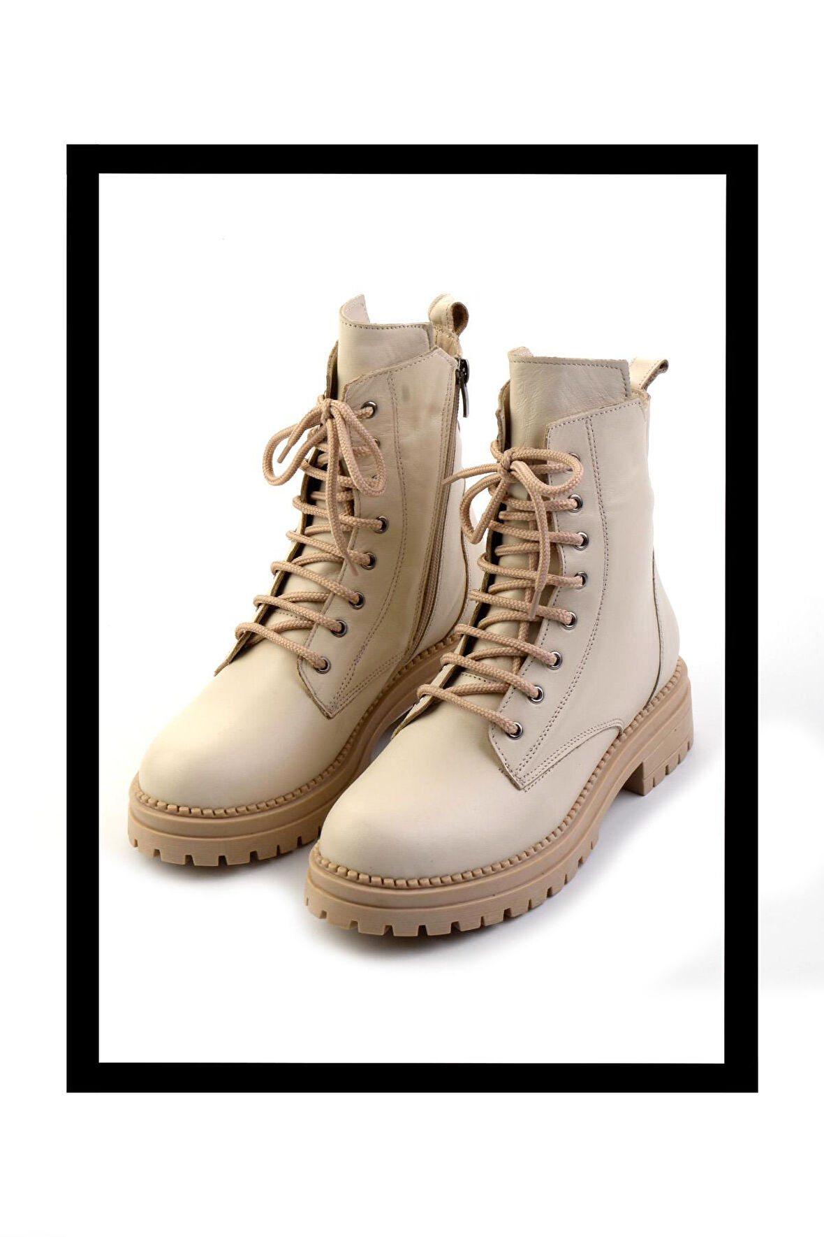 Bej Hakiki Deri Kadın Bot & Bootie K02040451203