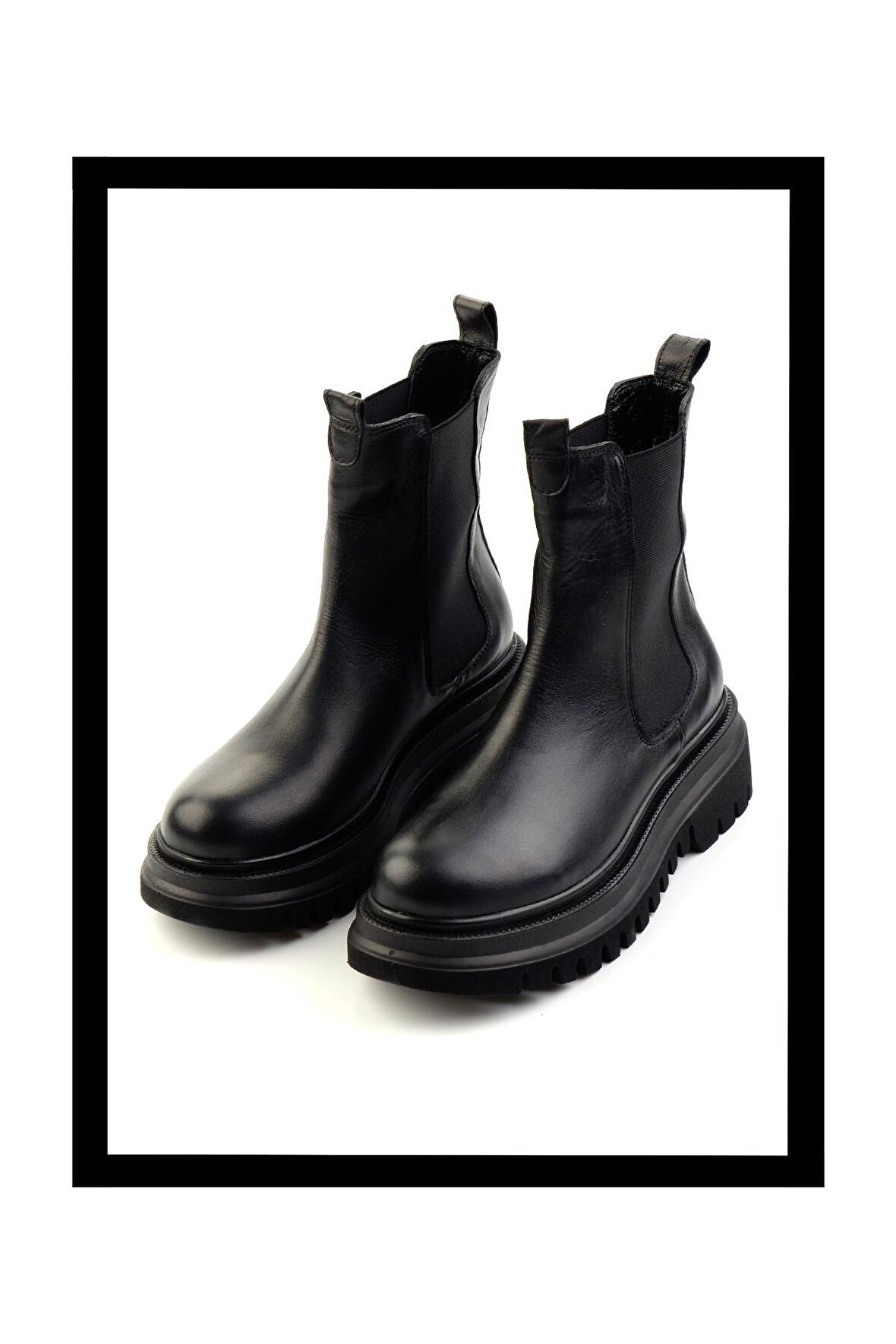 Siyah Hakiki Deri Kadın Bot & Bootie K02040450403