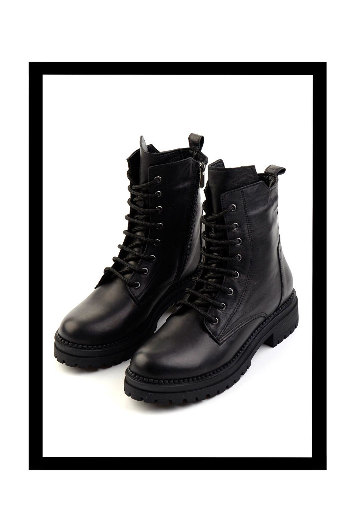 Siyah Hakiki Deri Kadın Bot & Bootie K02040451203