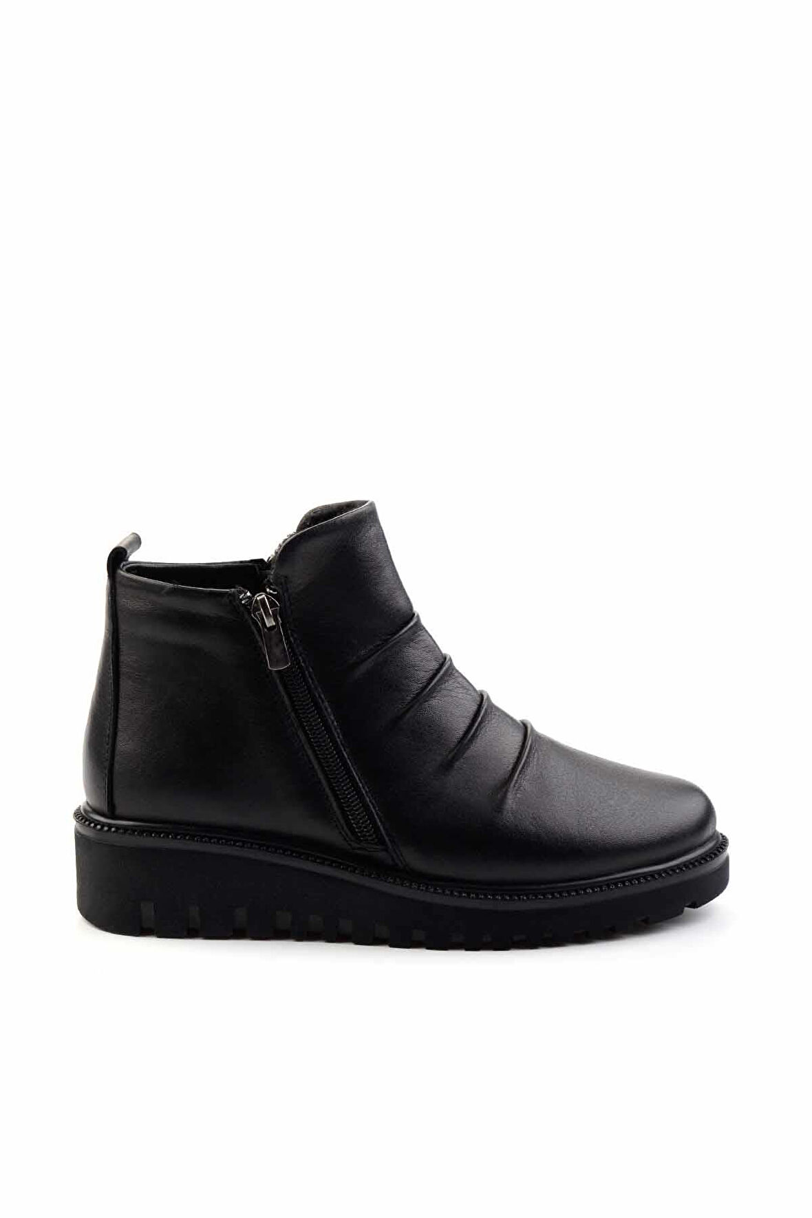 Siyah Hakiki Deri Kadın Bot & Bootie K02045001603