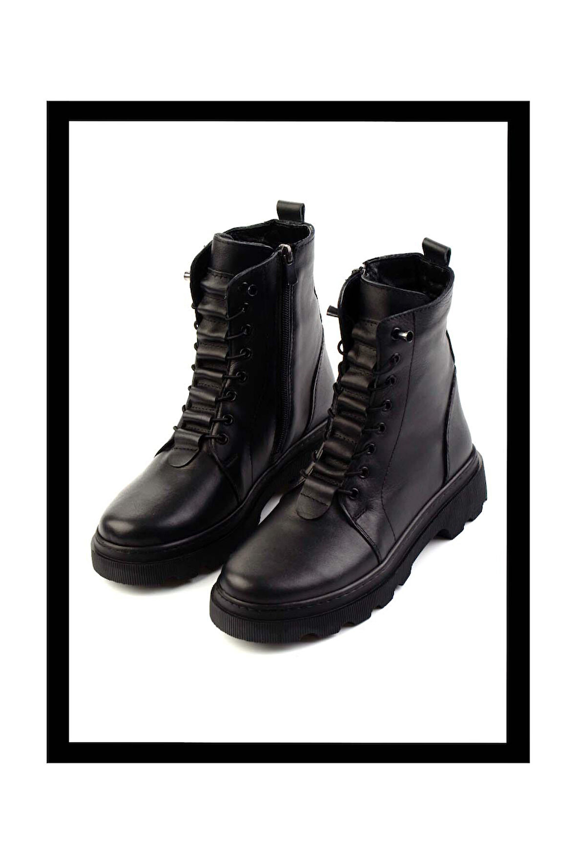 Siyah Hakiki Deri Kadın Bot & Bootie K02045002803