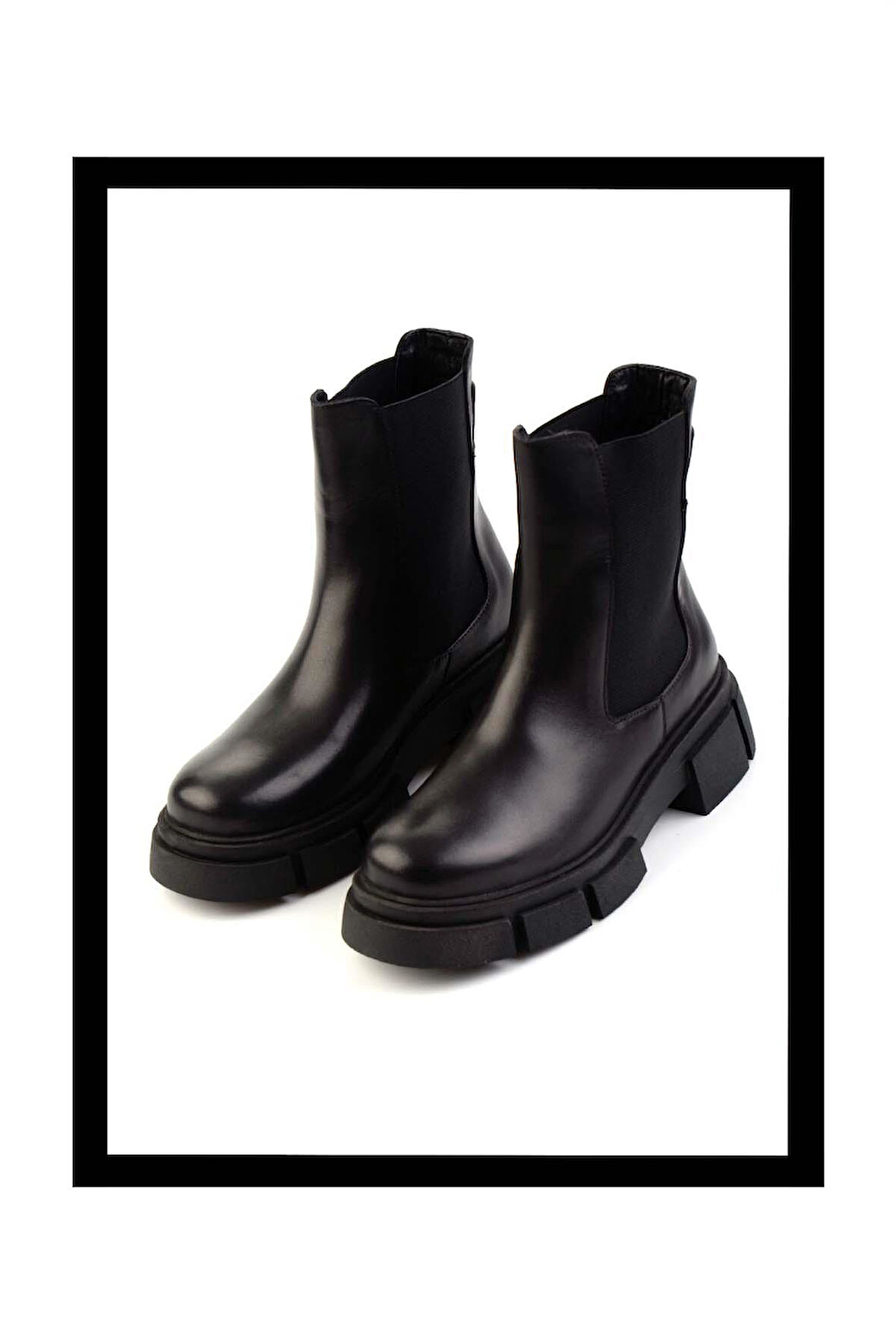 Siyah Hakiki Deri Kadın Bot & Bootie K02060050003