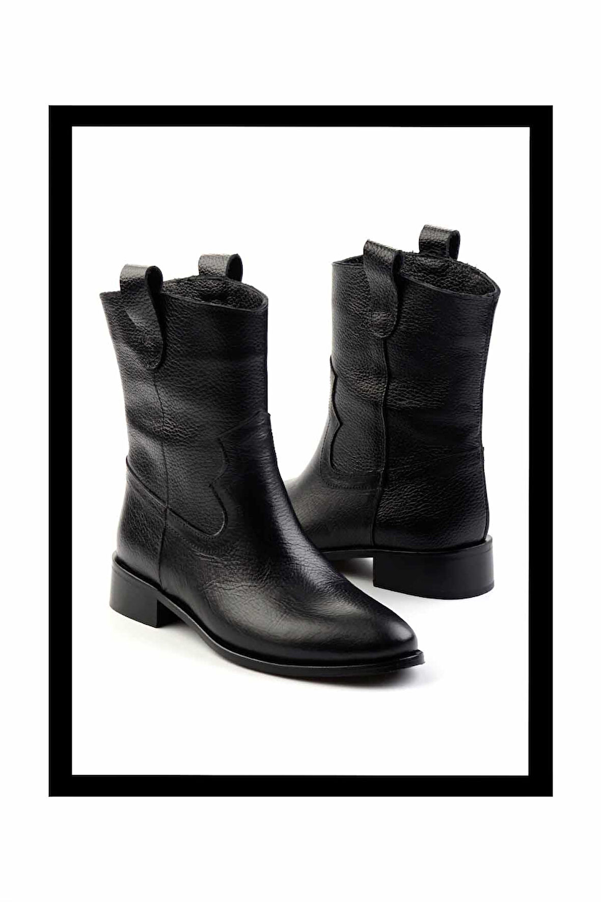Siyah Hakiki Deri Kadın Bot & Bootie K02140437003