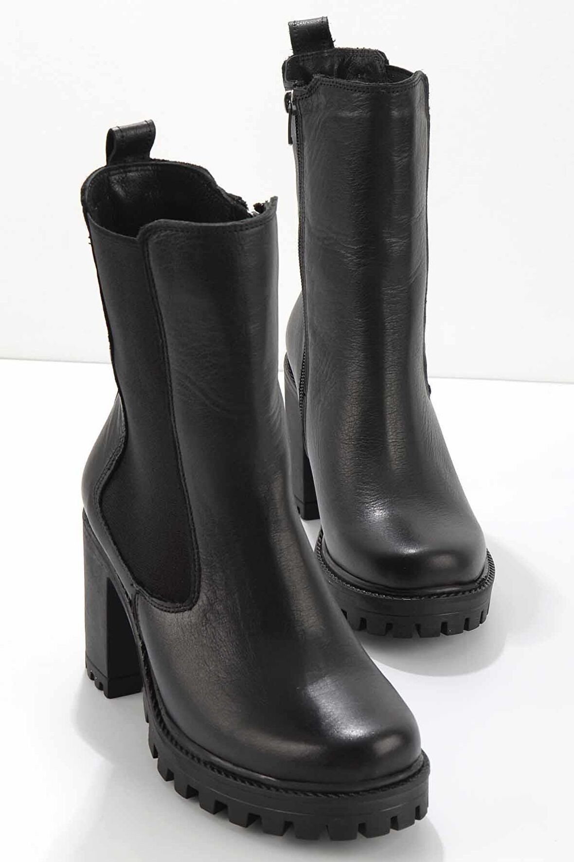 Bambi Siyah Hakiki Deri Kadın Bot & Bootie K02178500203