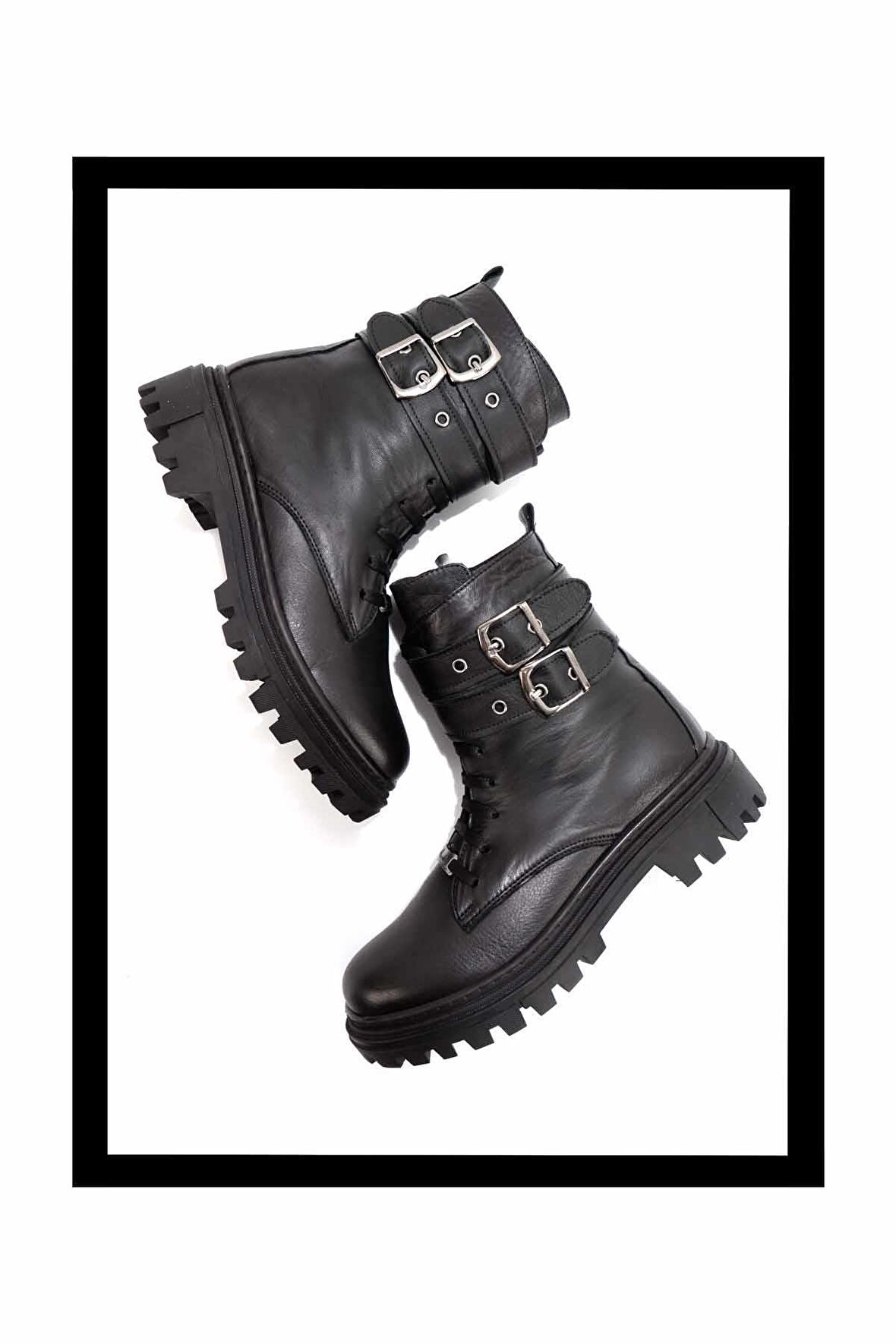 Siyah Hakiki Deri Kadın Bot & Bootie K02178001303