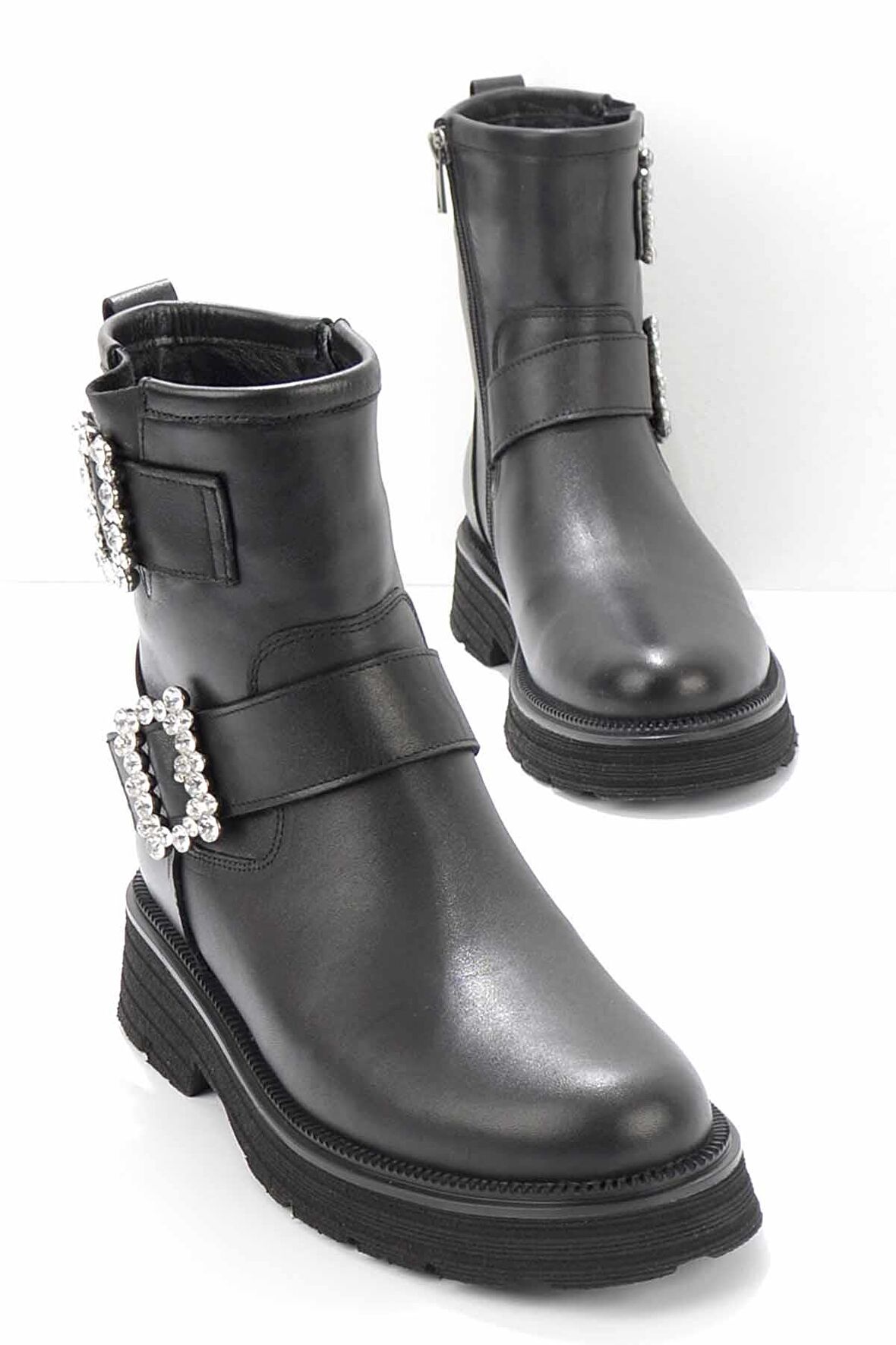 Bambi Siyah Hakiki Deri Kadın Bot & Bootie K02183930403