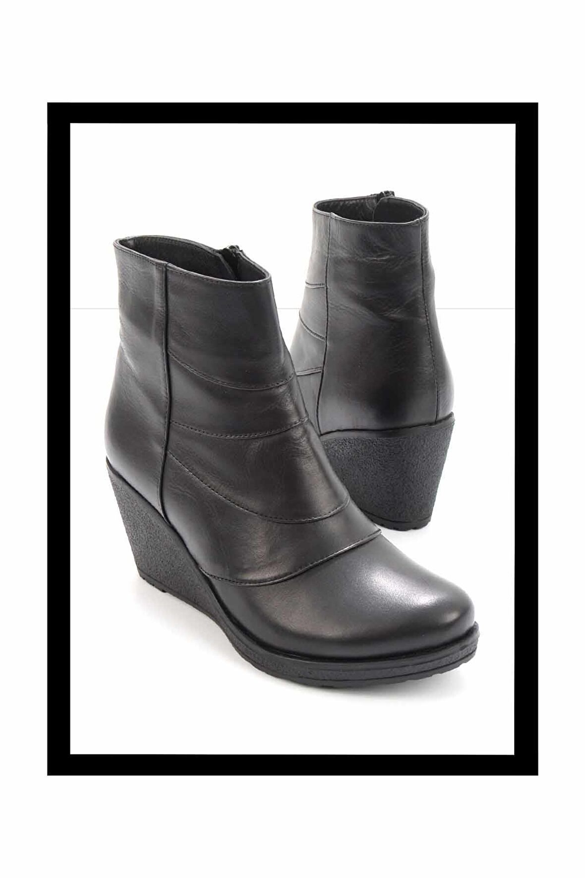 Siyah Hakiki Deri Kadın Bot & Bootie K02195101803