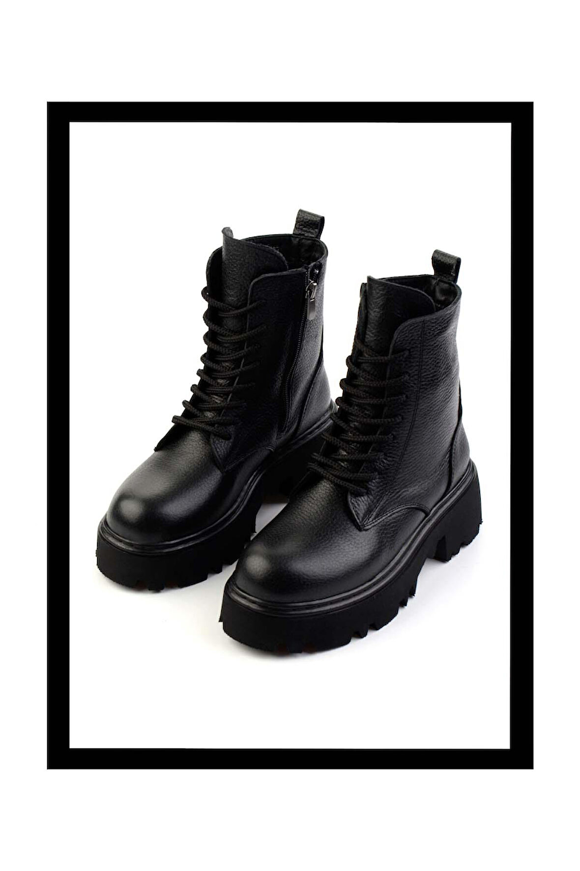 Siyah Hakiki Deri Kadın Bot & Bootie K02192187003