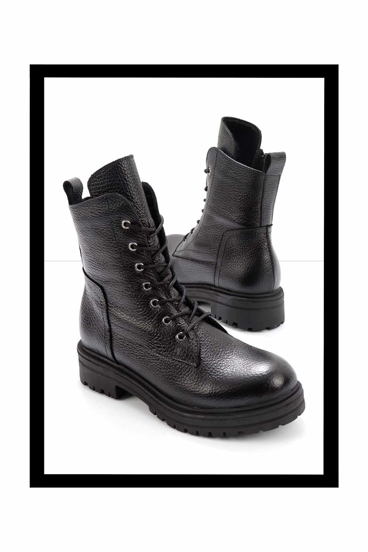 Siyah Hakiki Deri Kadın Bot & Bootie K02208020703