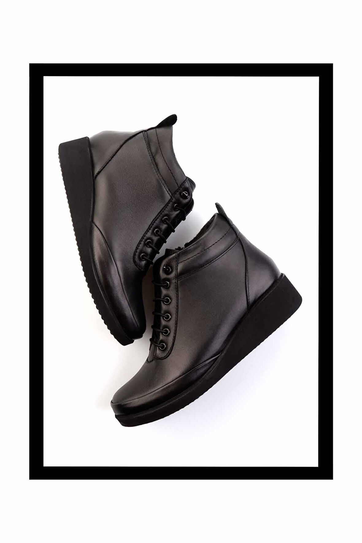 Siyah Hakiki Deri Kadın Bot & Bootie K02272025003