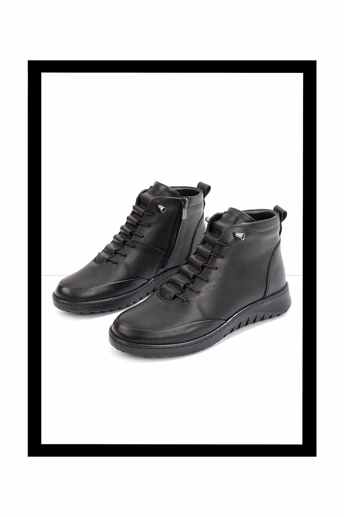 Siyah Hakiki Deri Kadın Bot & Bootie K02331376203