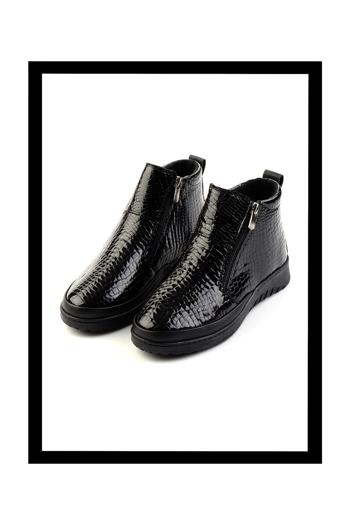 Siyah Kroko Hakiki Deri Kadın Bot & Bootie K02331190011