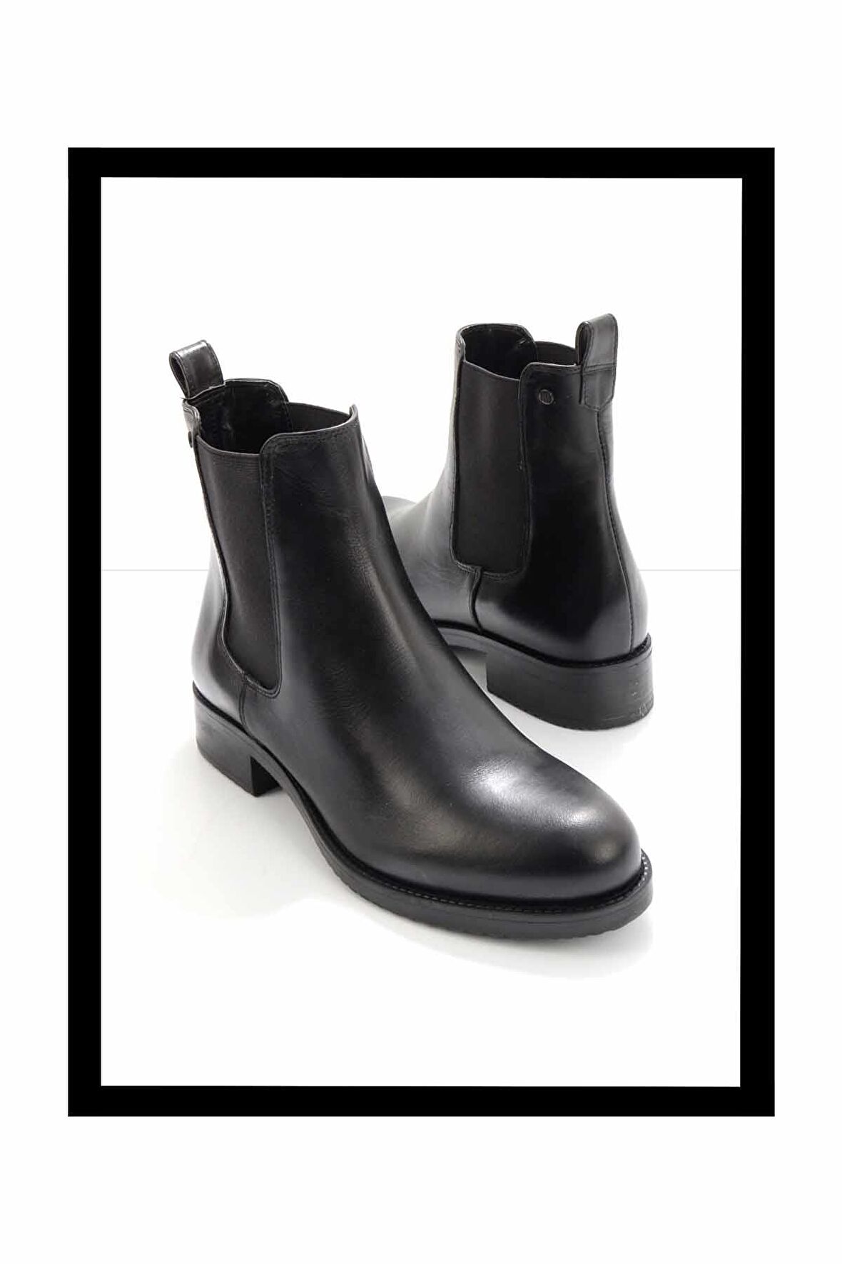 Siyah Hakiki Deri Kadın Bot & Bootie K02351116403