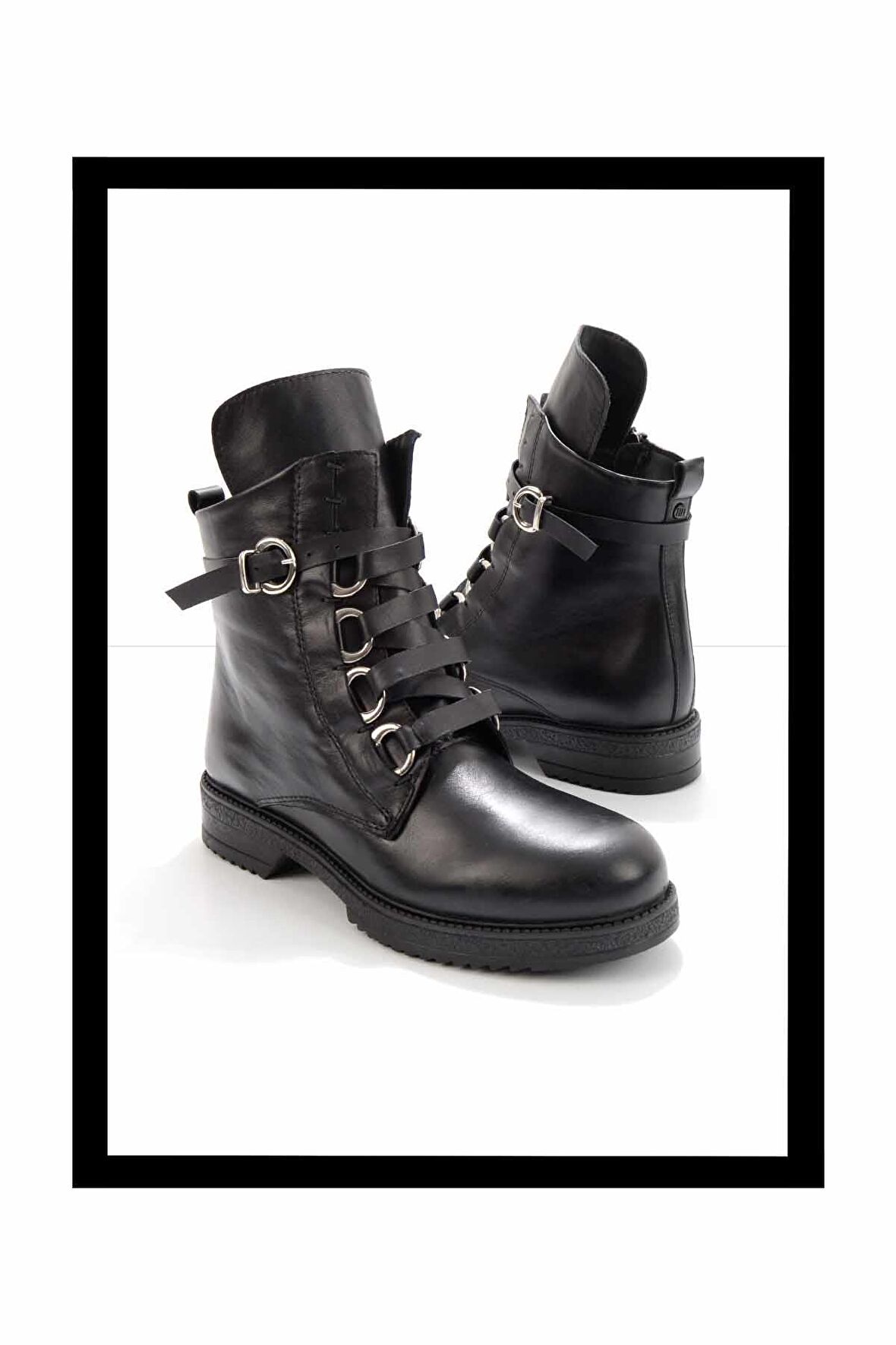 Siyah Hakiki Deri Kadın Bot & Bootie K02351137403