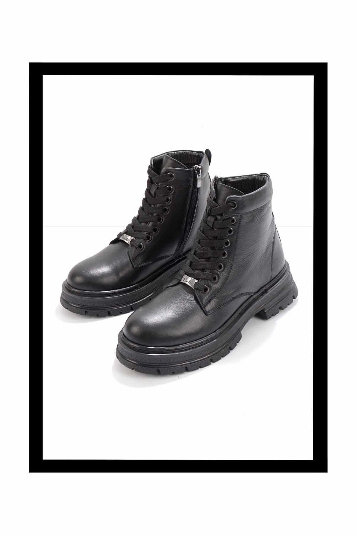 Siyah Hakiki Deri Kadın Bot & Bootie K02358185103