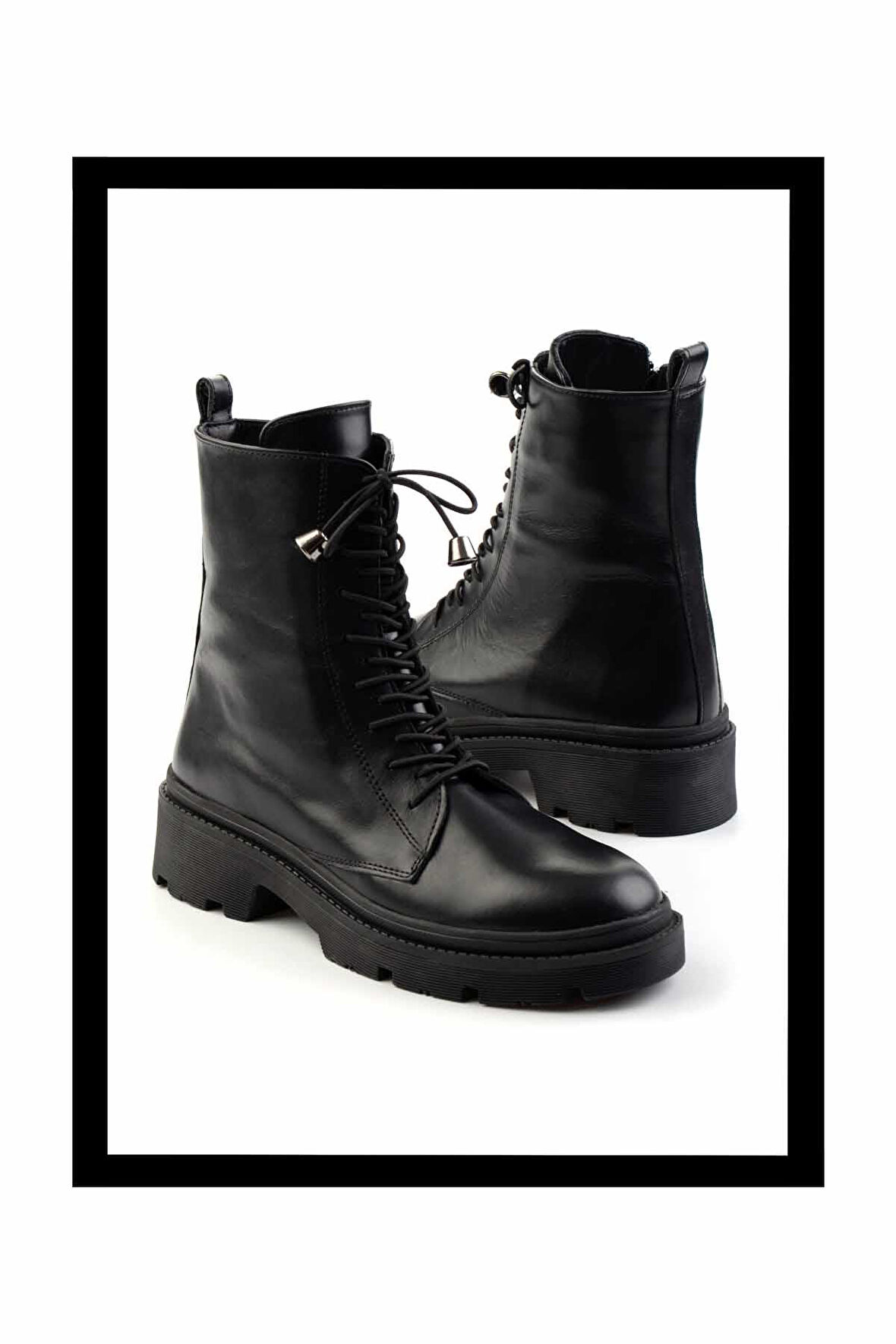 Siyah Hakiki Deri Kadın Bot & Bootie K02351320003