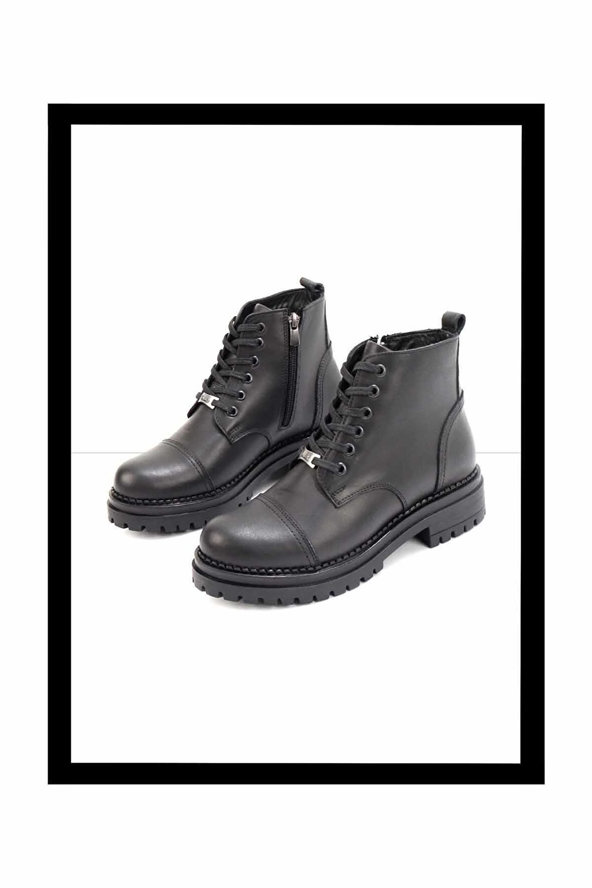 Siyah Hakiki Deri Kadın Bot & Bootie K02390031003