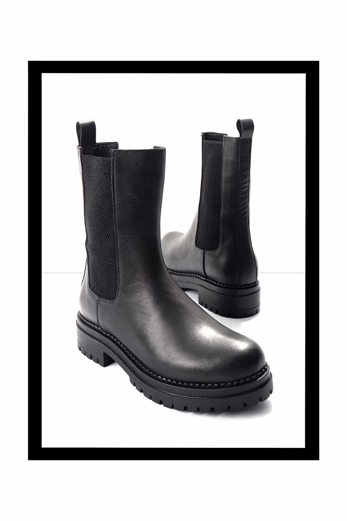 Siyah Hakiki Deri Kadın Bot & Bootie K02390111103