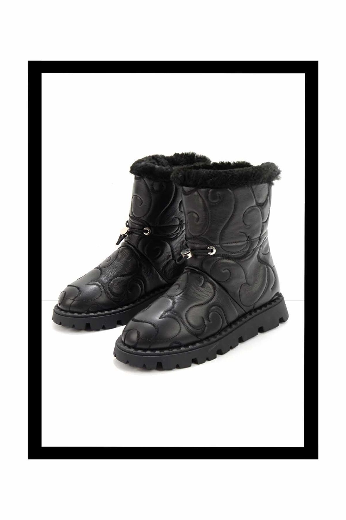 Siyah Hakiki Deri Kadın Bot & Bootie K02410060203