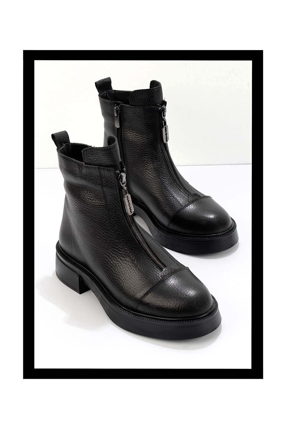 Siyah Hakiki Deri Kadın Bot & Bootie K02423018003