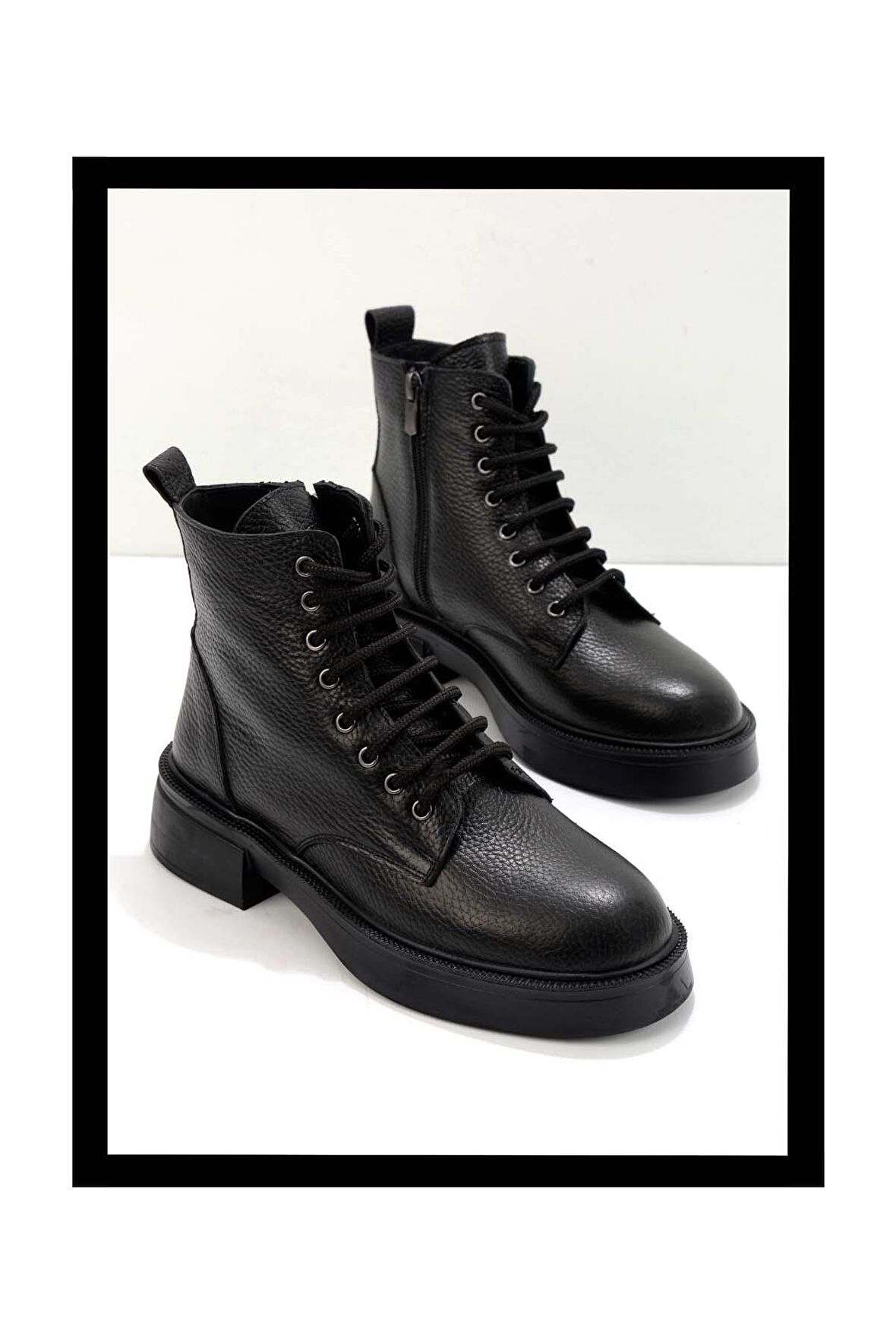 Siyah Hakiki Deri Kadın Bot & Bootie K02423018103