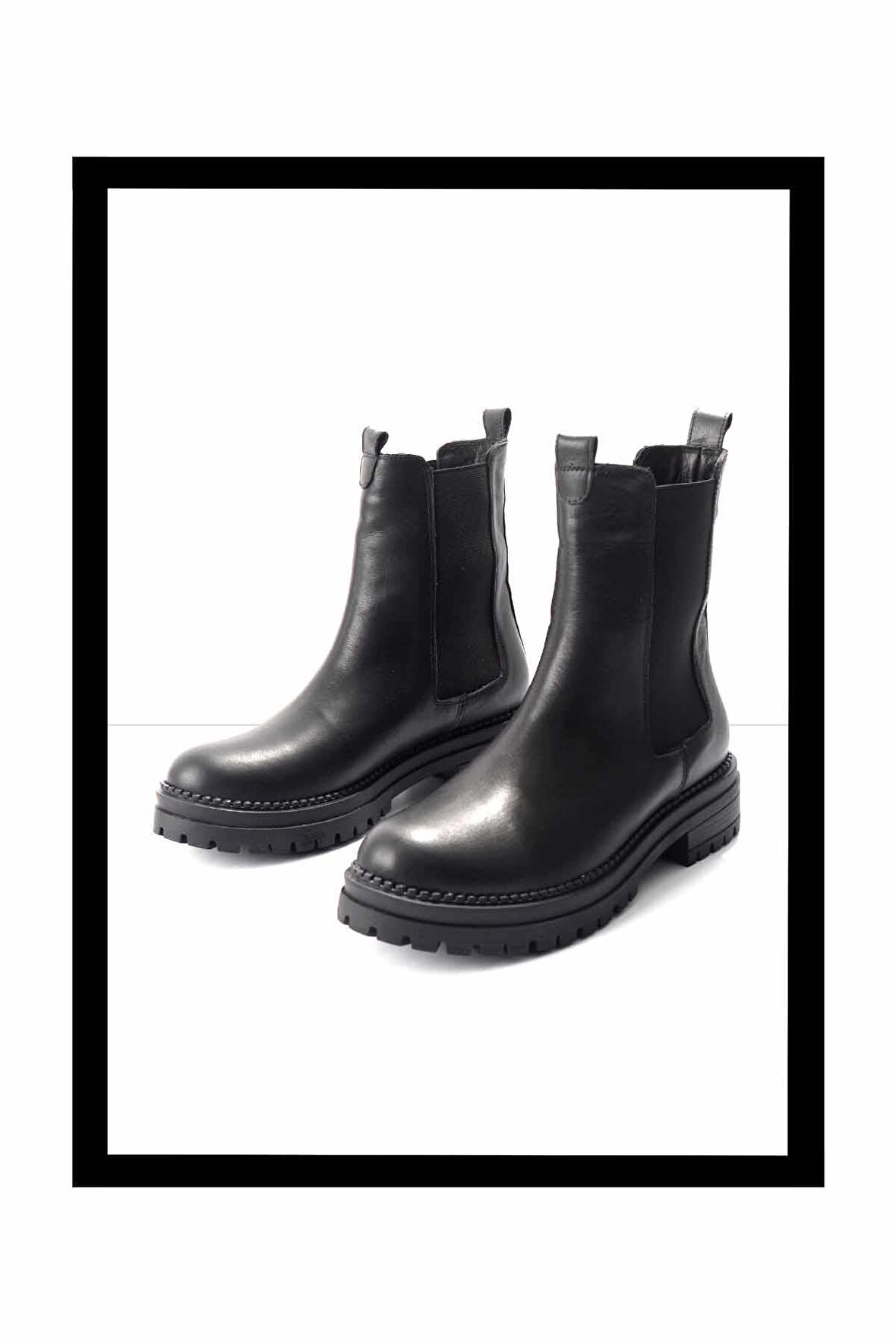 Siyah Hakiki Deri Kadın Bot & Bootie K02513410203