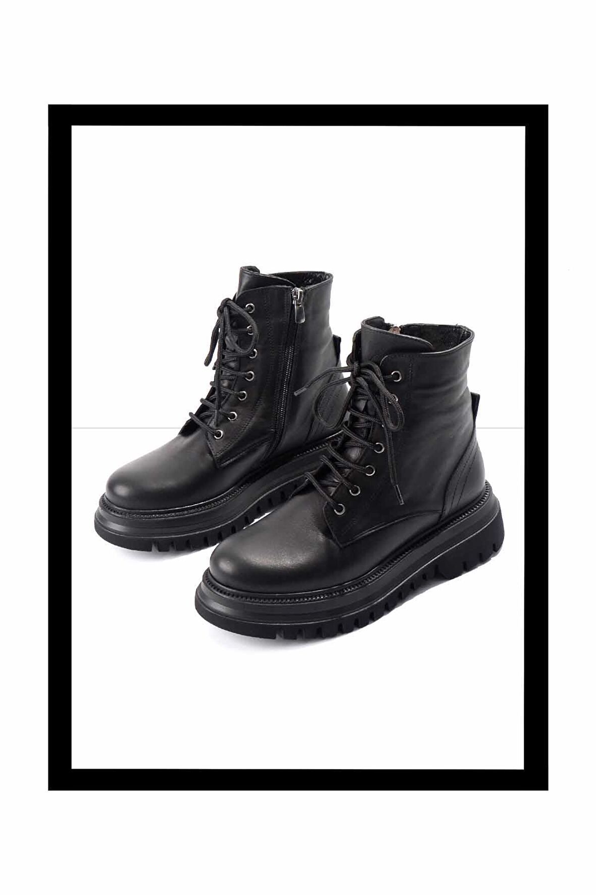 Siyah Hakiki Deri Kadın Bot & Bootie K02513870103