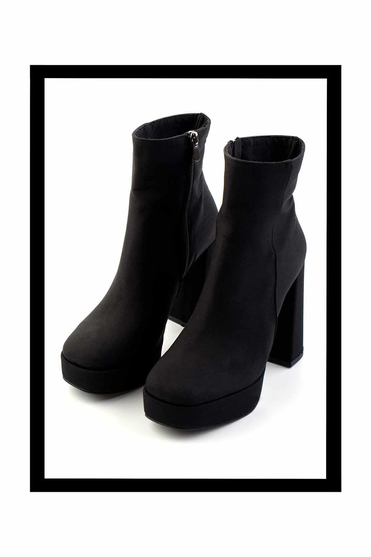 Mat Siyah Saten  Kadın Bot & Bootie K02527290438