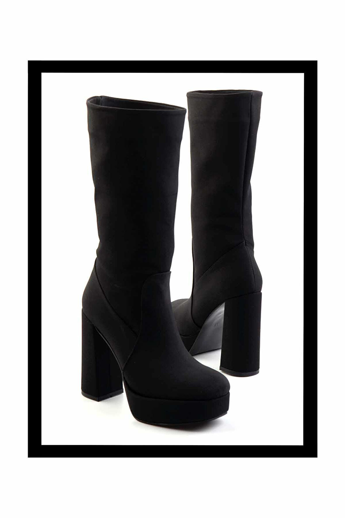Mat Siyah Saten  Kadın Bot & Bootie K02527293038