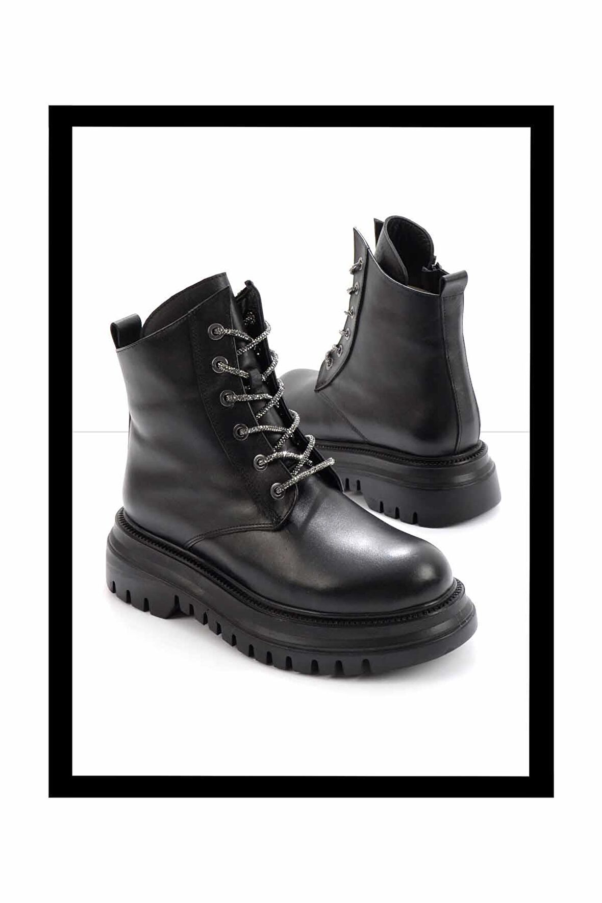 Siyah Hakiki Deri Kadın Bot & Bootie K02531206903