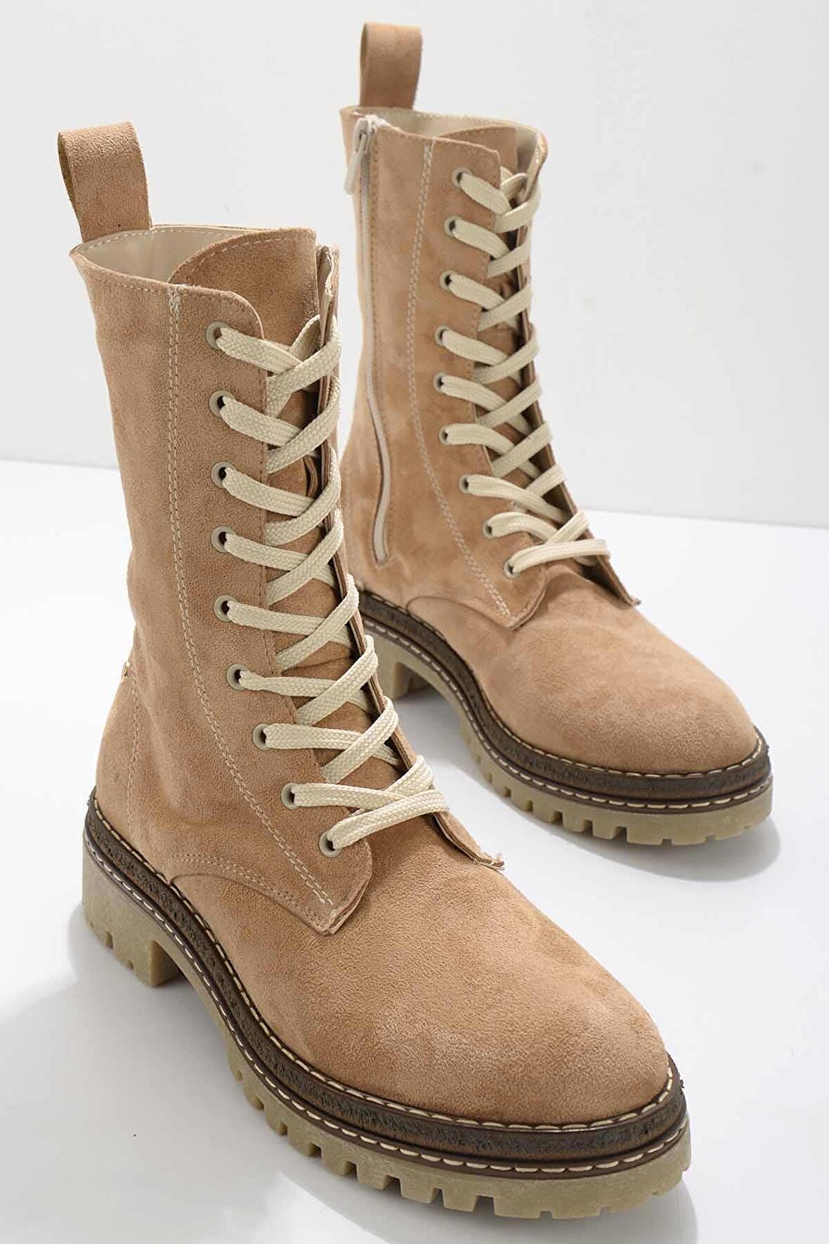 Bambi Bej Süet  Kadın Bot & Bootie K02538560002