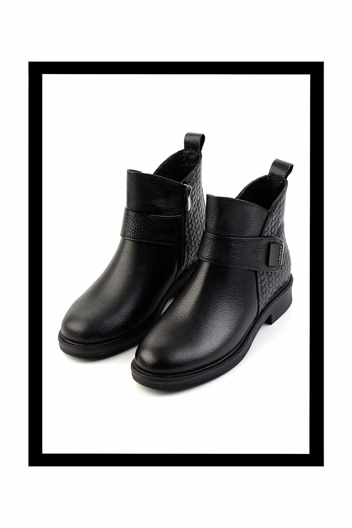 Siyah Siyah Örgü Hakiki Deri Kadın Bot & Bootie K02531270003