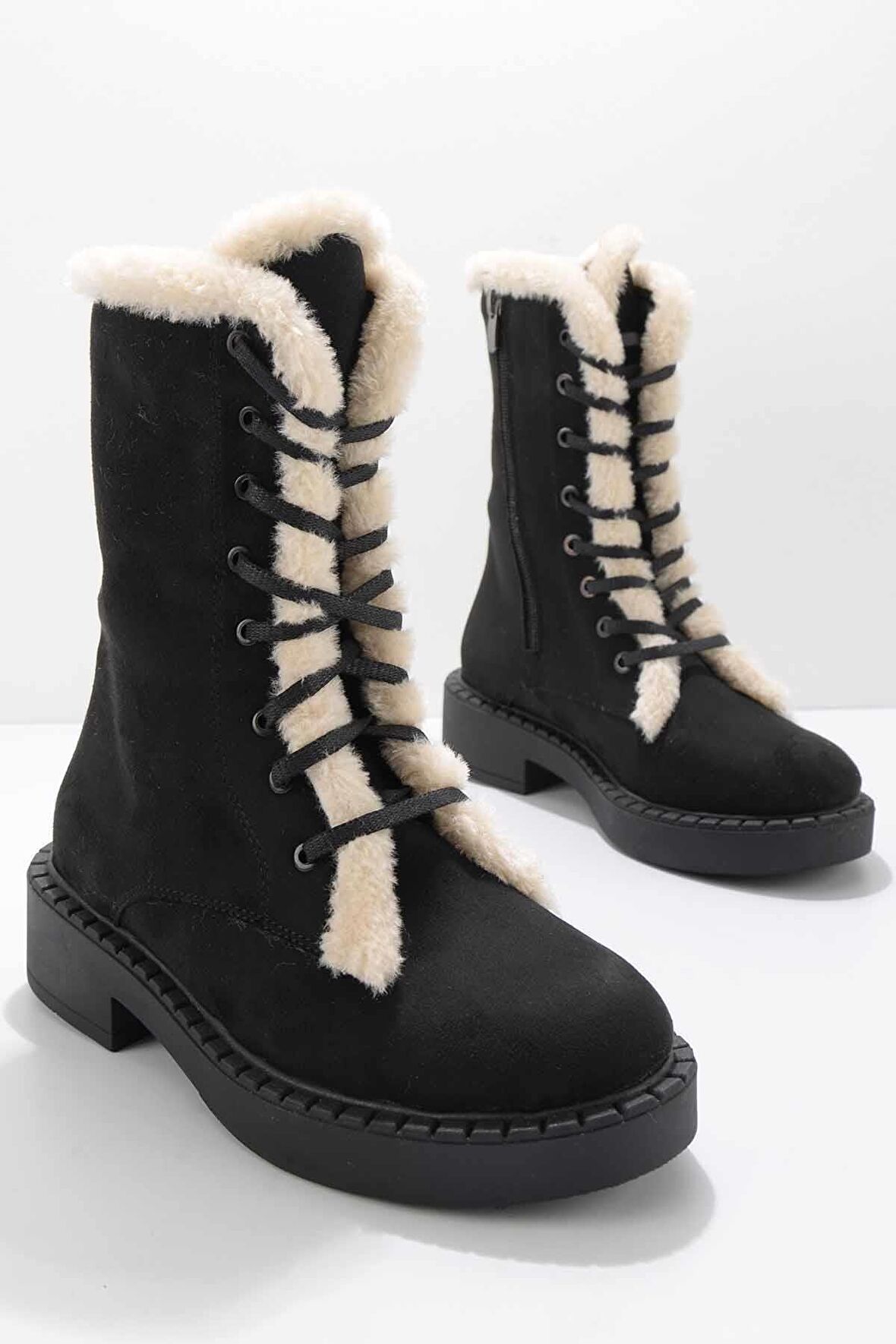 Bambi Siyah Bej Süet  Kadın Bot & Bootie K02534500002