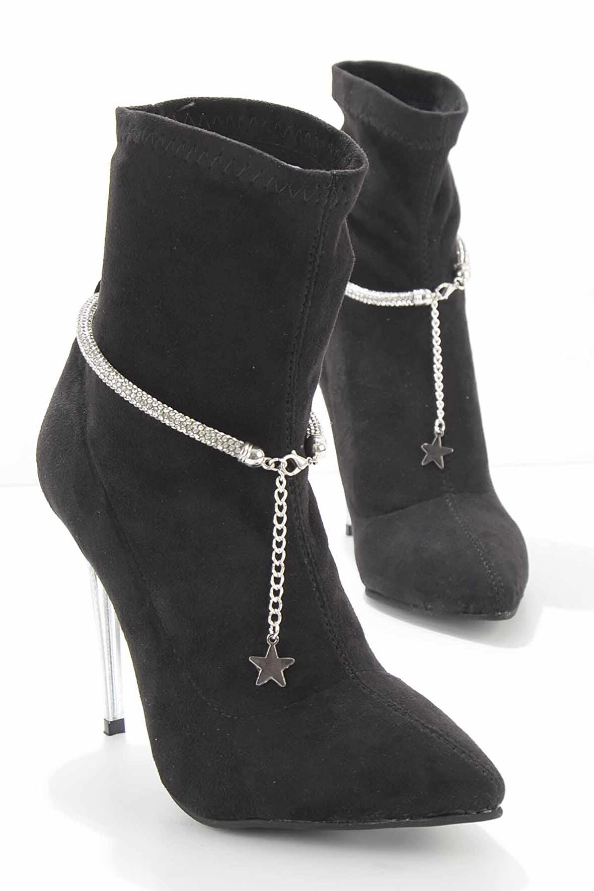 Bambi Siyah Lame Süet  Kadın Bot & Bootie K02575211702