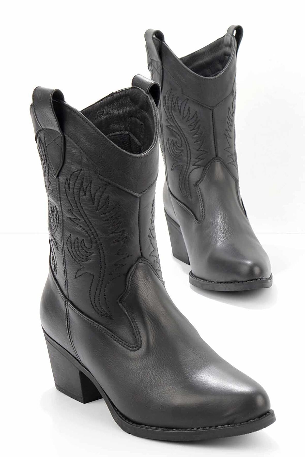 Bambi Siyah Hakiki Deri Kadın Bot & Bootie K02586888803