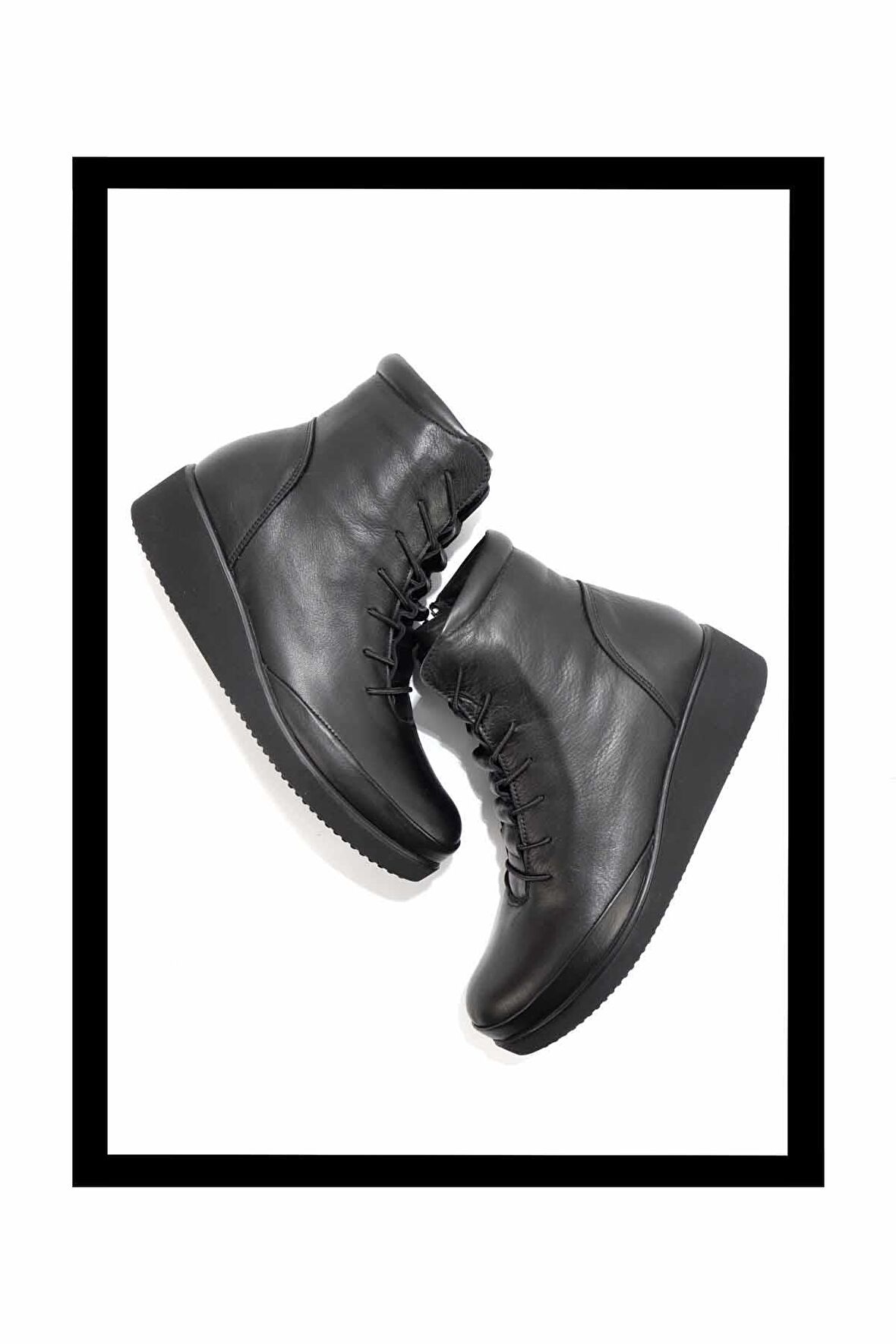 Siyah Hakiki Deri Kadın Bot & Bootie K02586160303