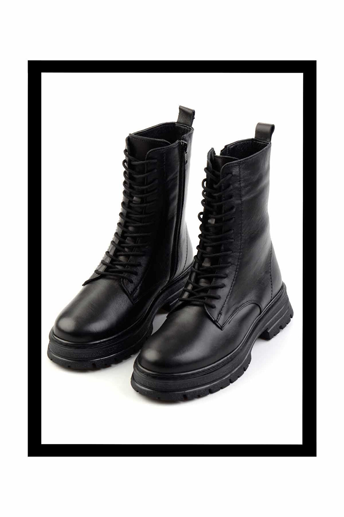 Siyah Hakiki Deri Kadın Bot & Bootie K02750242903