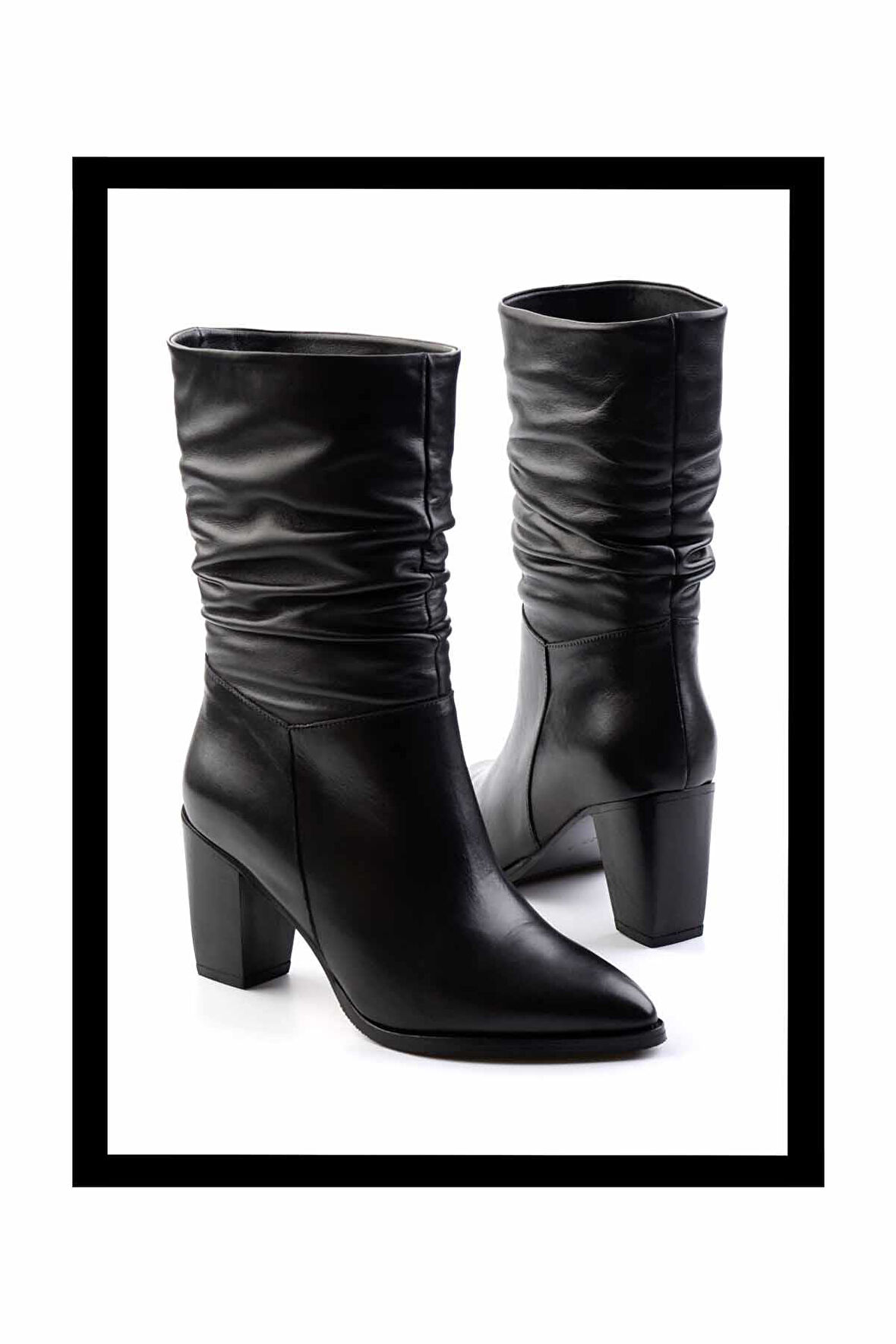 Siyah Hakiki Deri Kadın Bot & Bootie K02750457903