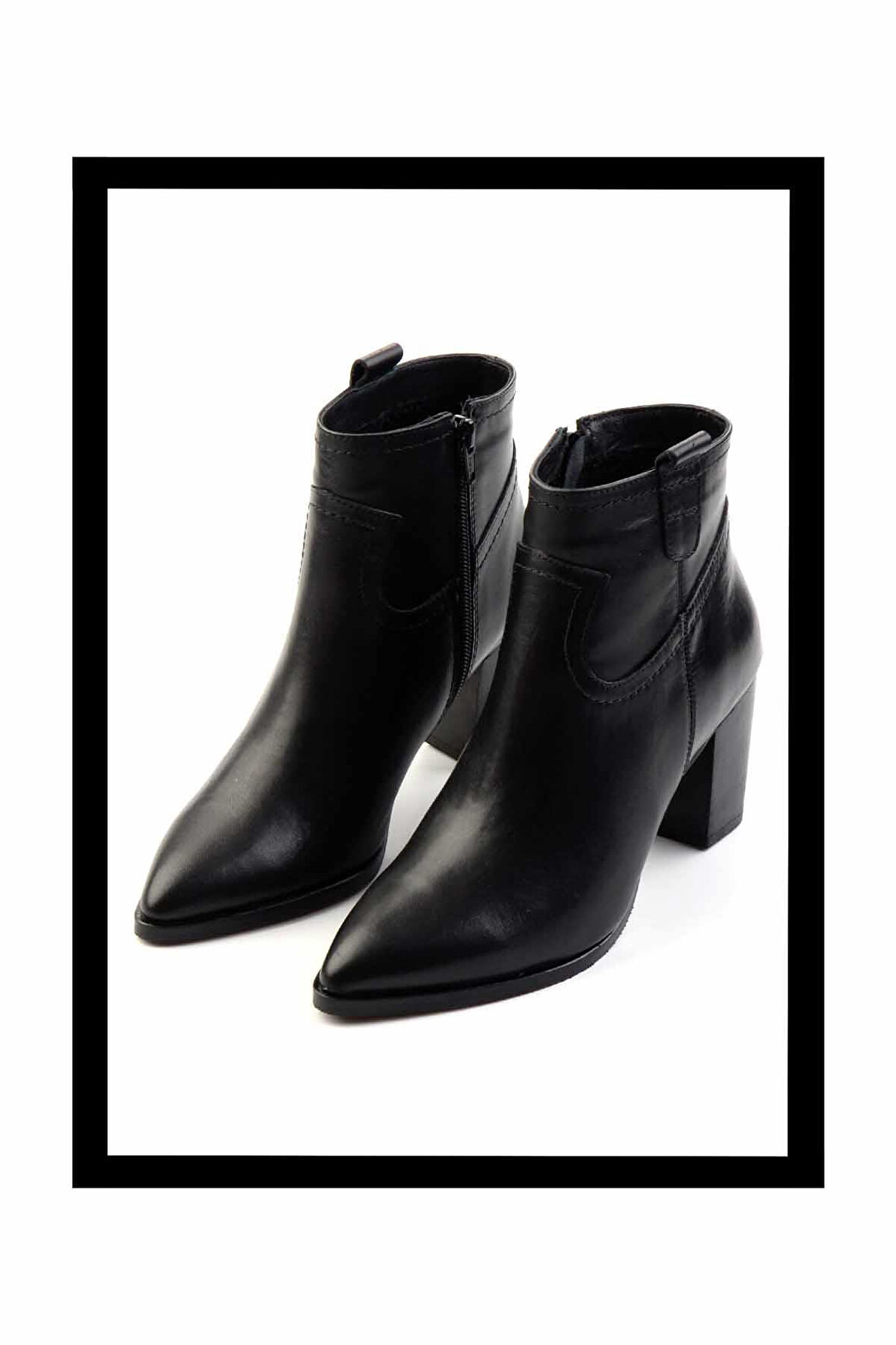 Siyah Hakiki Deri Kadın Bot & Bootie K02750949903