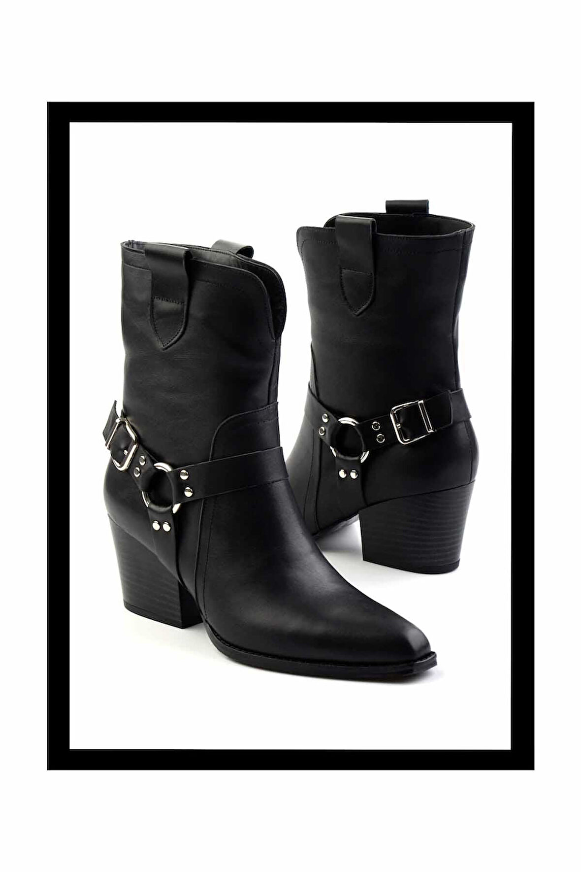 Siyah Hakiki Deri Kadın Bot & Bootie K02828336503
