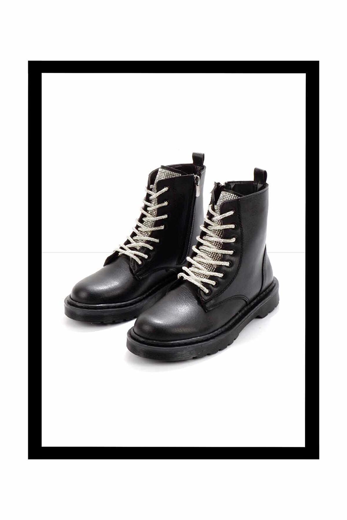 Siyah Lame Taşlı  Kadın Bot & Bootie K02836222909