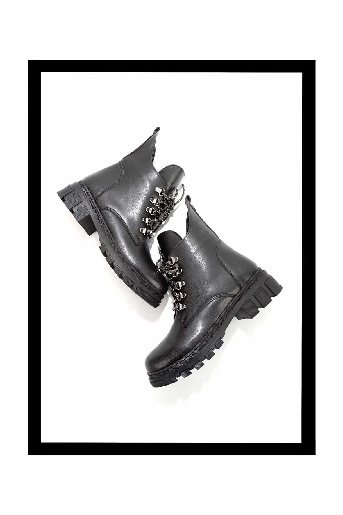Siyah Platin Taşlı  Kadın Bot & Bootie K02875070209