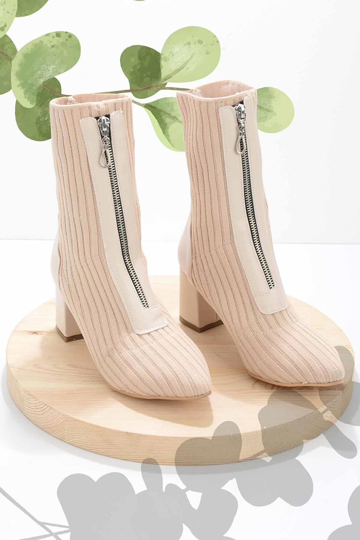 Bambi Bej Triko  Kadın Bot & Bootie K02990100282