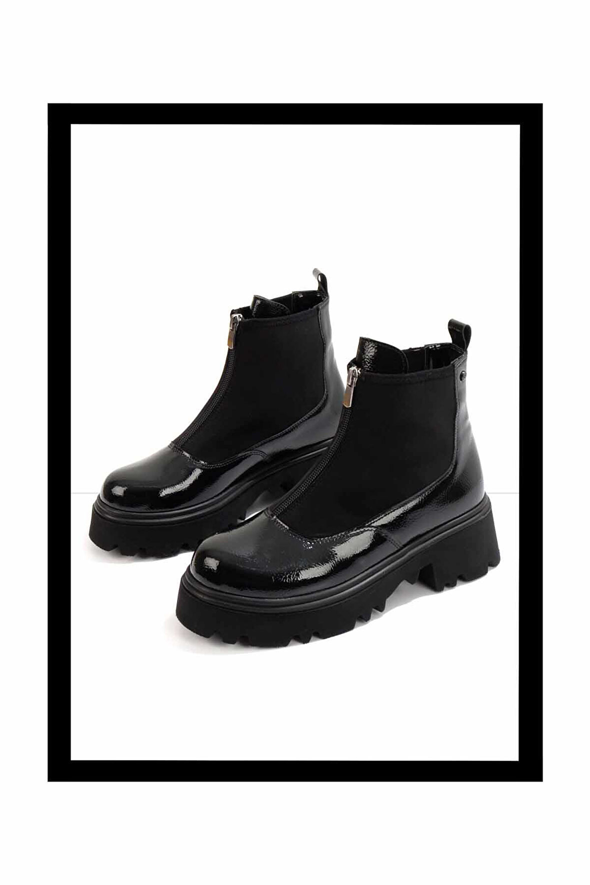 Siyah Kırışık Rugan  Kadın Bot & Bootie K02997000308