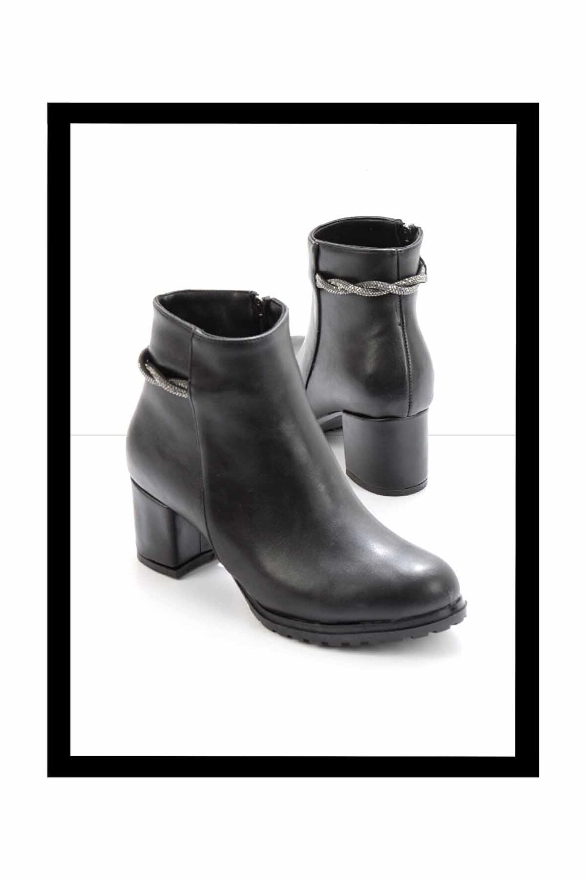Siyah Platin Taşlı  Kadın Bot & Bootie K02994060709